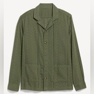 Old Navy Men’s Olive Green Embroidered Eyelet Button-Down Shirt – Size L – NWT